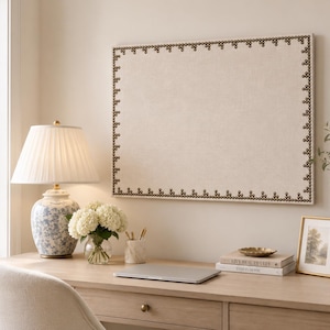 Custom Linen Burlap Corkboard or Magnet Board with Nailhead Trim- Bulletin Board for Office, Vision Board, Memo, or Photo Display