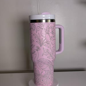 Peacock and Peonies Engraved 40oz Insulated Tumbler