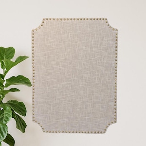 Pinboard, Corkboard, Memo Board, Vision Board, wrapped in linen or burlap and with a custom Scalloped, nail head design
