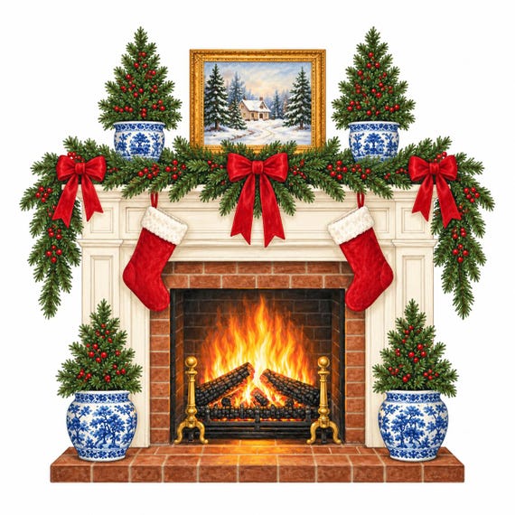 Blue Willow Christmas Mantel