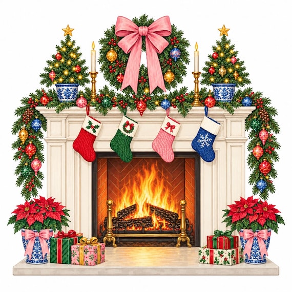 Pink Bow Christmas Mantel