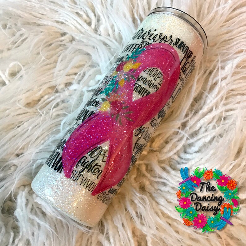 20 oz skinny tumbler pink ribbon breast cancer awareness