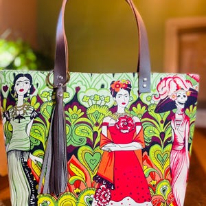 Mexican Tote Bags Frida Khalo Reel, Women&#39;s Tote Bag, Handmade, Weekend Bag, Gifts, Work Tote Bag