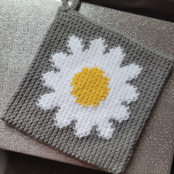 Extra Thick Crochet Daisy Potholder Pattern, Crochet Potholder Pattern, Crochet Trivet Pattern, Crochet Ovenmitt Pattern, Spring Decor