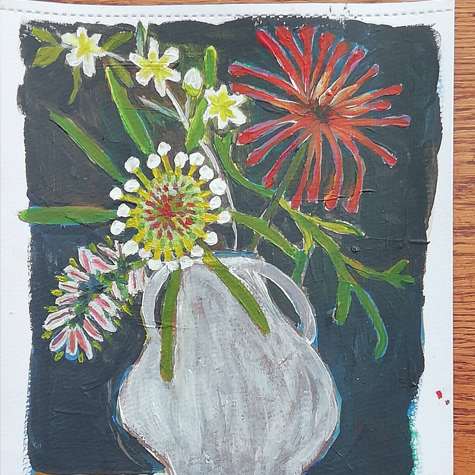 Naive floral painting acrylic on paper. A4 size. Flowers in a Etsy