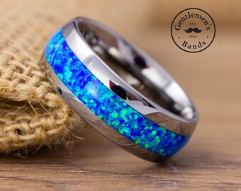 Men Silver Wedding Ring, Opal Wedding Ring, Mens Wedding Band, Mens Engagement Ring, Opal Ring, Mens Anniversary Ring, Mens Promise Ring