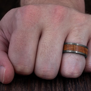 Whisky Barrel Mens Wood Wedding Band Black Tungsten Wood Ring Lined with Whisky Barrel White Oak Mens Wedding Band, Whiskey Wedding Band image 17