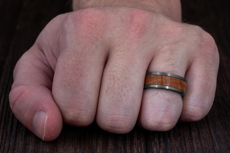 Whisky Barrel Mens Wood Wedding Band Black Tungsten Wood Ring Lined with Whisky Barrel White Oak Mens Wedding Band, Whiskey Wedding Band image 17