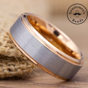 Silver Wedding Band, Mens Brushed Wedding Band, Rose Gold Ring, Mens Tungsten Band, Mens Promise Ring, Two Tone Ring, Unique Wedding Band