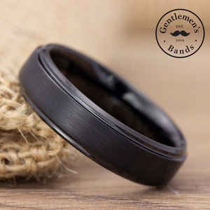 Heren zwart geborsteld trouwring, heren zwarte wolfraam ring, heren trouwring, man belofte ring, verlovingsband, man verjaardagscadeau