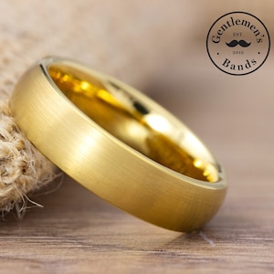 Brushed Gold Tungsten Mens Wedding Band, Gold Domed Band, Brushed Tungsten Carbide, Engagement Ring, Mens Anniversary Gift, Boyfriend Ring