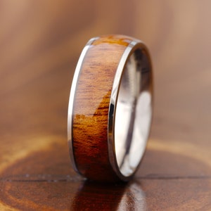 Titanium band with natural rose wood inlay for mens wedding band, guys promise ring, engagement ring, or mens anniversary gift on Etsy