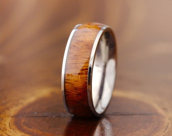 Titanium Mens Wedding Band with Rose wood, Silver Ring, Natural Wood Ring For Men, Guys Promise Ring, Engagement Ring, Men Anniversary Gift