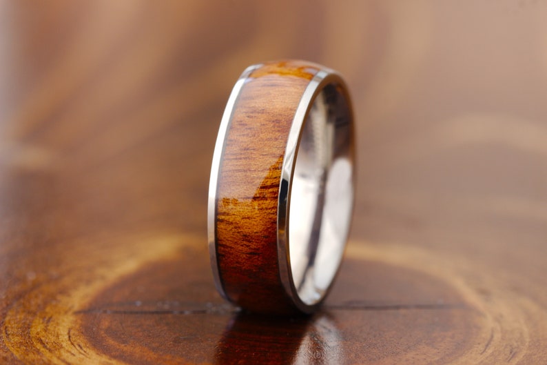Titanium band with natural rose wood inlay for mens wedding band, guys promise ring, engagement ring, or mens anniversary gift on Etsy