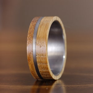 Whiskey Barrel Wedding Ring, Mens Wood Wedding Band, Mens Wedding Band, Mens Promise Ring, Wooden Ring, Husband Anniversary Gift, Engagement image 5