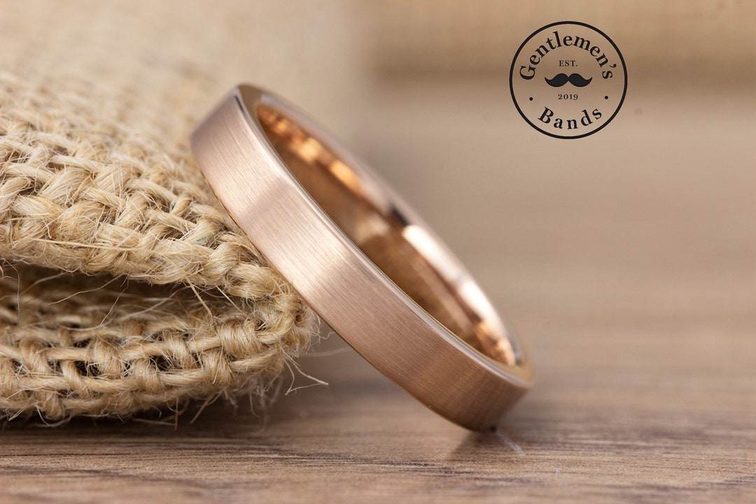 Men s Rose Gold Wedding Ring Brushed Wedding Ring Mens Wedding Band