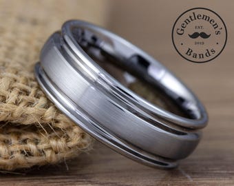 Silver Tungsten Brushed Ring, Silver Men's Wedding Band, Tungsten Carbide Ring, Scratch Resistant Wedding Band, 8mm Anniversary Ring