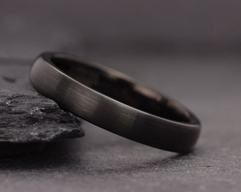 Schwarzer Obsidian Wolframring, Ehering schwarz, Herrenring, Unisex dünner Ring, Jahrestagsring, schwarzer Herrenring, dünner schwarzer Ring