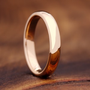 Fede nuziale in oro rosa, semplice anello in tungsteno, fede nuziale da uomo e da donna, fascia in oro rosa lucido, anello per anniversario, sottile anello impilabile in oro