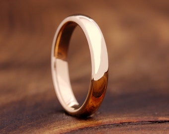 Rose Gold Wedding Band, Simple Tungsten Ring, Mens Womens Wedding Band, Polished Rose Gold Band, Anniversary Ring, Thin Gold Stackable Ring