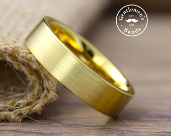 Mens Gold Wedding Ring, Brushed Gold Wedding Ring, Men Wedding Band, Engagement Ring, Anniversary Ring, Male Gold Ring, Simple Wedding Band