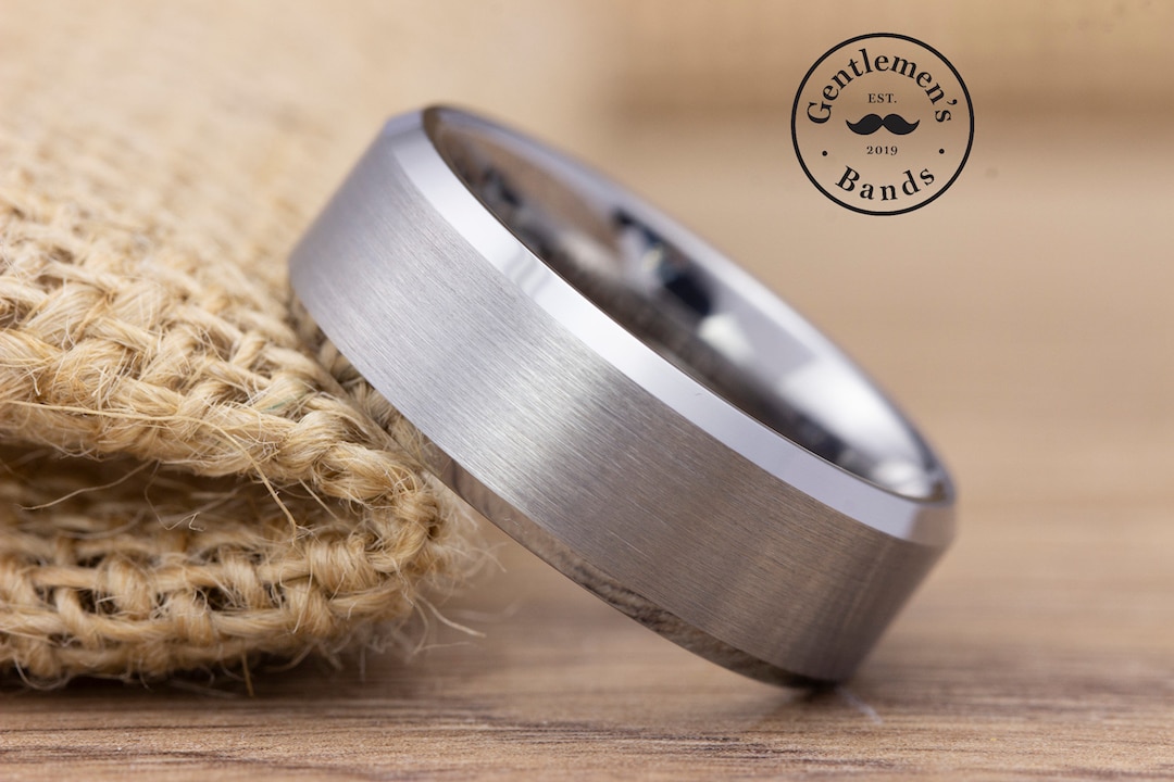 Mens Silver Brushed Wedding Band, Mens Silver Wedding Ring, Mens