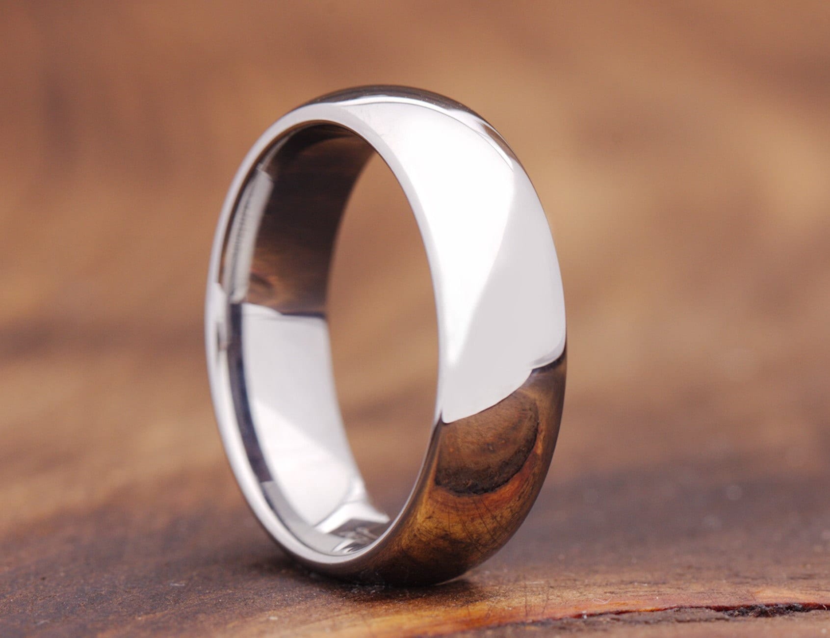 Men's Polished Wood Ring  Tungsten wedding rings - ETRNL