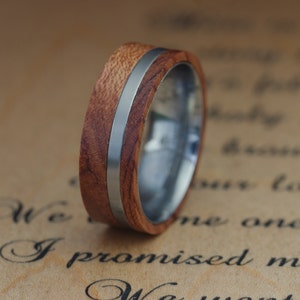 Mens Wood Wedding Band, Mens Unique Ring, Mens Titanium Wedding Band, Titanium Ring Wood Inlay Ring, 8mm Wooden Wedding Rings for Men image 4