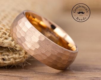 Antler Mesh Rose Gold Tungsten Rings Mens Rose Gold