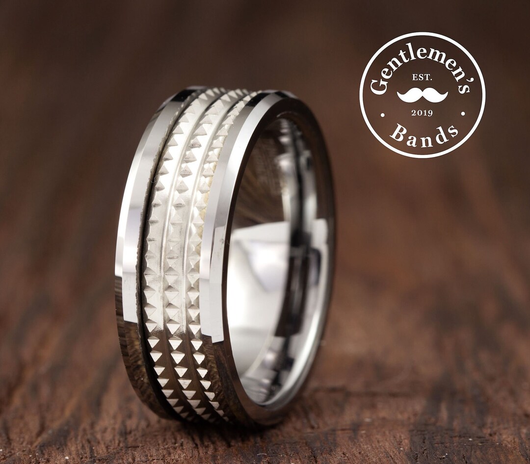 Mens Silver Tungsten Wedding Band, Mens Silver Wedding Ring, Mens ...