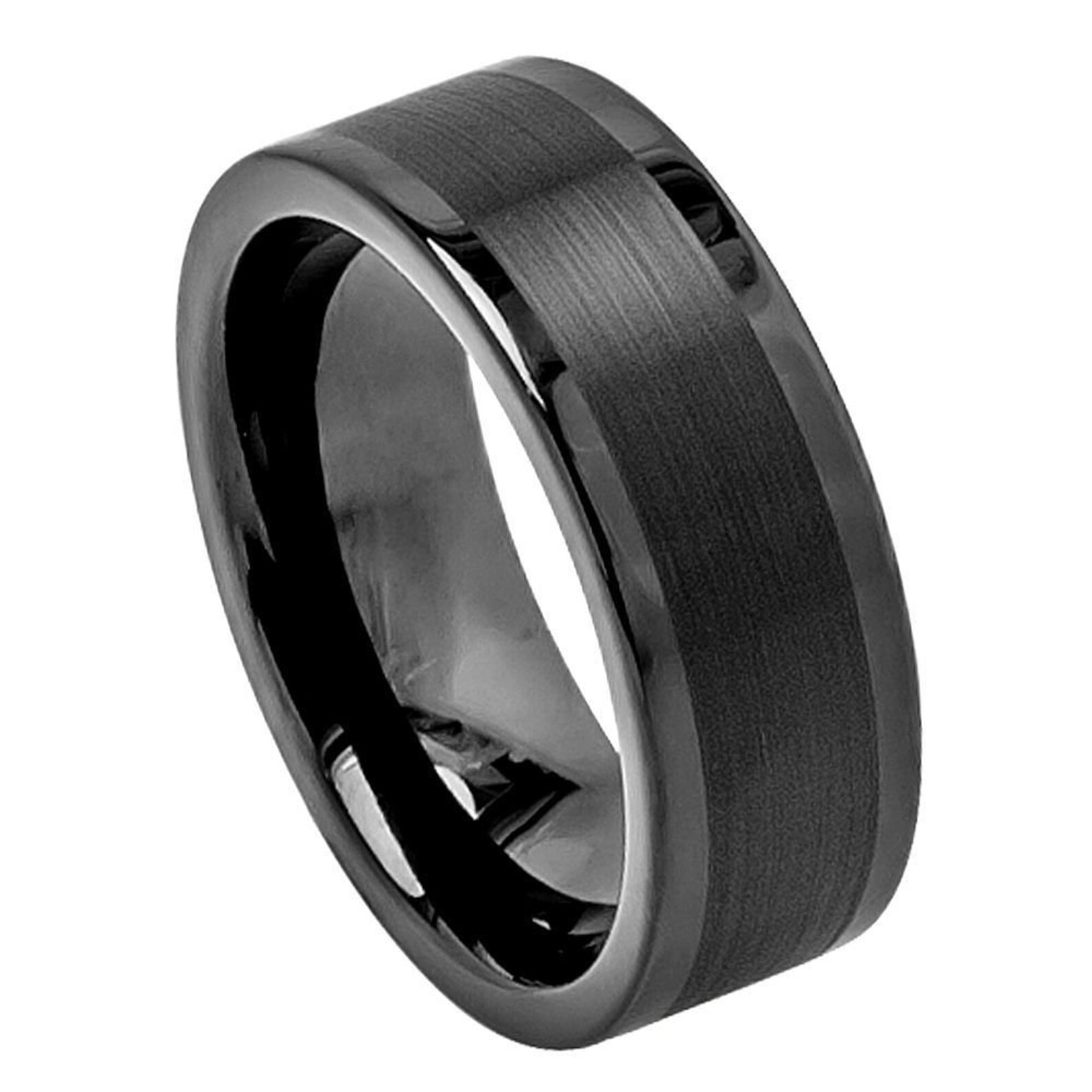 Brushed Black Tungsten Wedding Band Mens Black Wedding Ring Etsy
