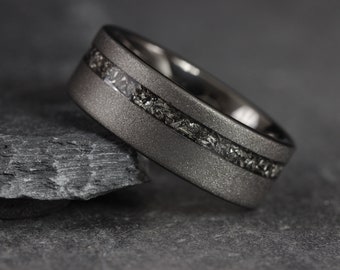 Bague météorite, alliance sablée noire pour homme, tungstène brossé, bague noire pour homme, bague météore noire, alliance, bague de fiançailles