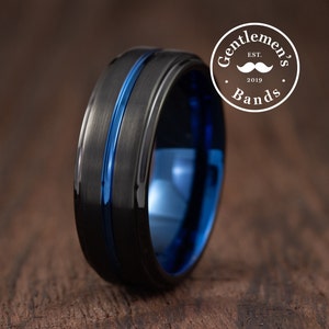 Herren schwarz Ehering, Ehering blau, Ehering schwarz, Herrenring, Herrenring, Herrenring, Ehering Geschenk, Herren Wolframschmuck