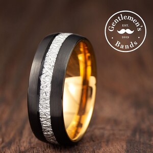 Mens Meteorite Wedding Ring, Black Tungsten Ring Men, Mens Promise Ring, Husband Anniversary Gift, Engagement Ring, Black Ring, Promise Ring