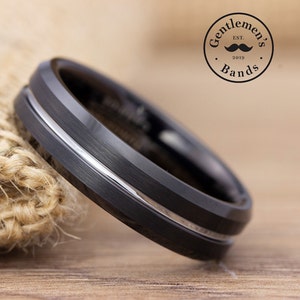 Herrenring, schwarzer Ring, schwarzer Verlobungsring, Herrenring Verlobungsring, dünner Ring, Herrenring, abgeschrägter Ring, Herrenring, schwarzer Verlobungsring