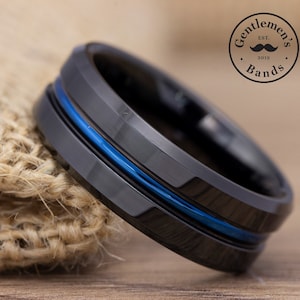 Herren schwarz Ehering, Herren schwarz und blau Ehering, schwarzer Ehering, Herrenring schwarz, Herrenring Verlobungsring, schwarzer Ehering