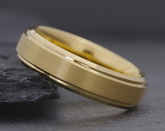 Brushed 6MM Wide Gold Wedding Band Mens, Gold Ring, Womens Gold Ring, Unique Wedding Ring, Guys Promise Ring, Womens thin Gold Ring