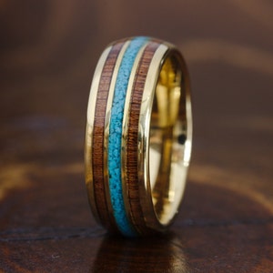 Gold Wedding Band With Turquoise, Men Wedding Band, Wood Wedding Band, Wooden Ring, Unique Ring, Male Engagement, Promise Ring, Rose wood