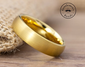 Men's Gold Wedding Ring, Brushed Wedding Ring, Mens Wedding Band, Mens Engagement Ring, Mens Anniversary Ring, Domed Gold Classic Ring