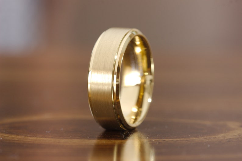 Men's Gold Wedding Ring, Brushed Wedding Ring, Mens Polished Edge Wedding Band, Mens Engagement Ring, Mens Anniversary Ring, Gold Ring image 1