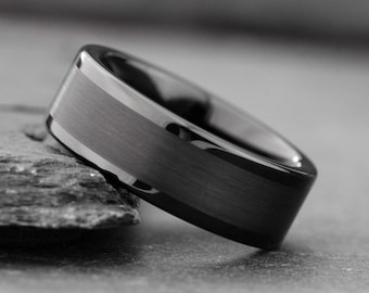 Brushed Black Tungsten Wedding Band, Mens Black Wedding Ring, Mens Anniversary Band, Black Wedding Band, Brushed Black Ring, Black Ring