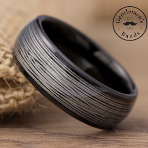 Outdoorsman Wedding Ring, Fishing Line Wedding Ring, Mens Wedding Band, Mens Engagement Ring, Mens Anniversary Ring, Mens Black Ring
