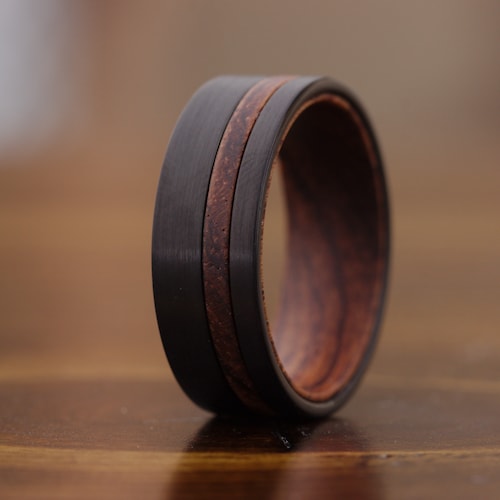 Mens Wood Wedding Band Mens Wood Ring Brushed Black Wedding Etsy