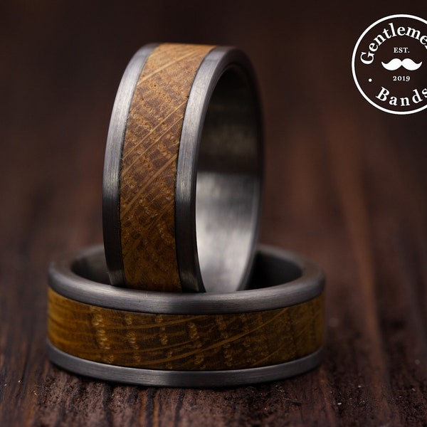 Mens Whiskey Barrel Ring, Mens Wood Wedding Band, 8mm Silver Ring, Promise Ring, Husband Anniversary Gift, Men Engagement Ring, Men Tungsten