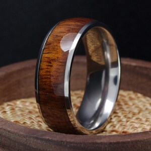 Titanium band with natural rose wood inlay for mens wedding band, guys promise ring, engagement ring, or mens anniversary gift on Etsy