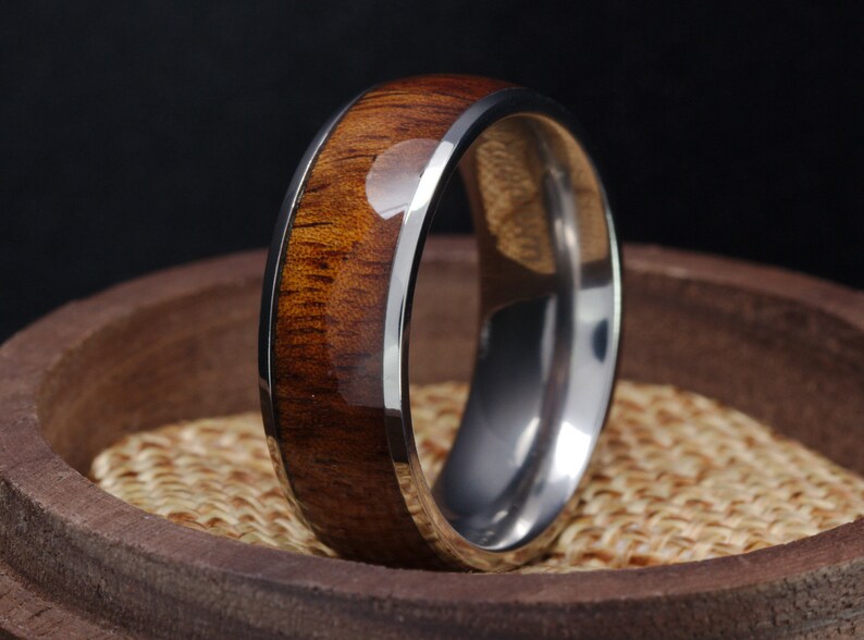 Titanium band with natural rose wood inlay for mens wedding band, guys promise ring, engagement ring, or mens anniversary gift on Etsy