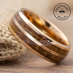 Rose Gold Tungsten Wood Ring, Wooden Ring for Men, wooden wedding Ring, Wood Wedding Band, Whiskey barrel Wedding Band, Mens Wedding Band