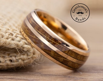 Rose Gold Tungsten Wood Ring, Wooden Ring for Men, wooden wedding Ring, Wood Wedding Band, Whiskey barrel Wedding Band, Mens Wedding Band