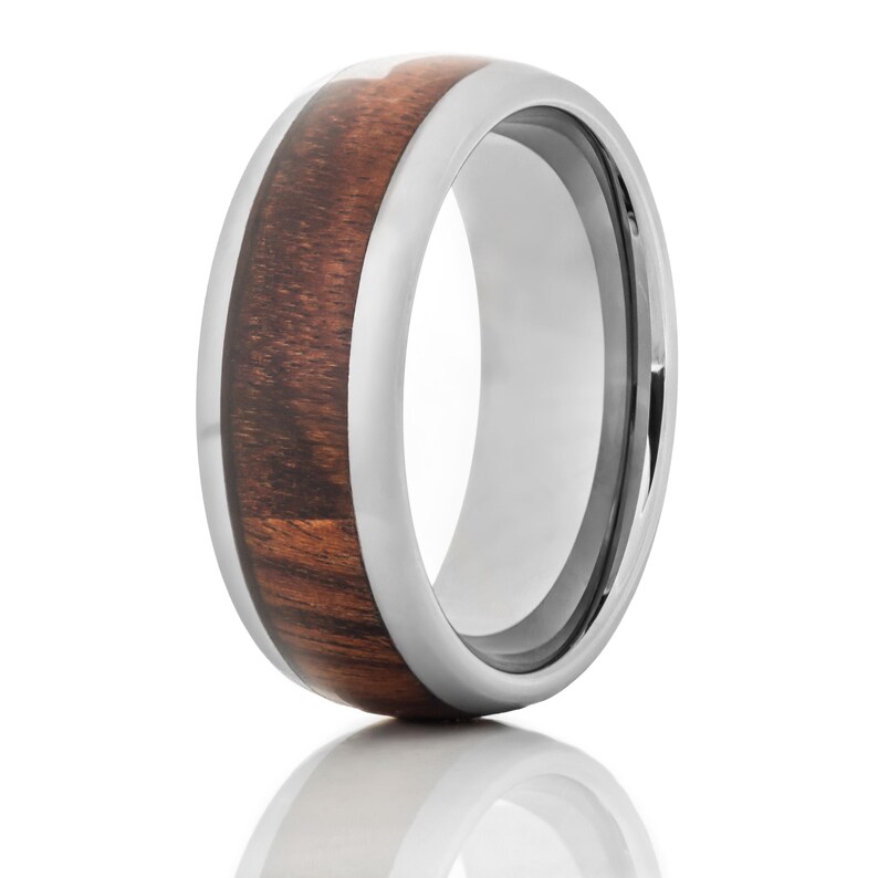 Anillo de bodas de titanio para hombre con madera de rosa, anillo de plata, anillo de madera natural para hombre, anillo de compromiso, regalo de aniversario para hombre. imagen 7