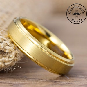 Brushed Gold Wedding Band Mens, 18K Gold Ring, Brushed Ring, Unique Wedding Ring, Guys Promise Ring